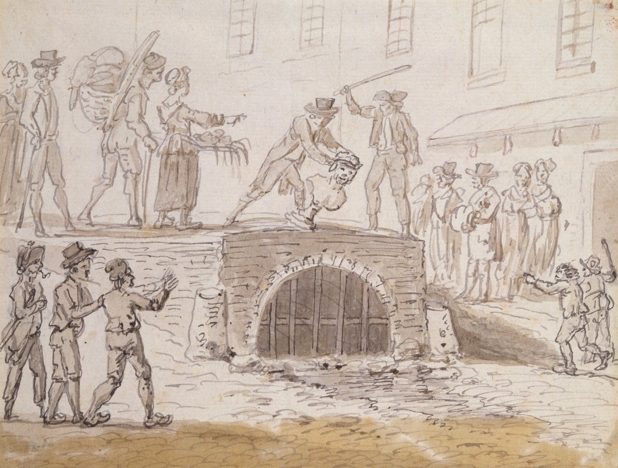 马拉半身像被扔进下水道，1795 年 2 月 5 日（纸本水彩） 作者 法语学校