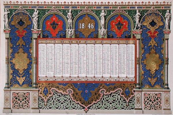 1846年日历，约1845年（彩色平印）。 作者 法语学校