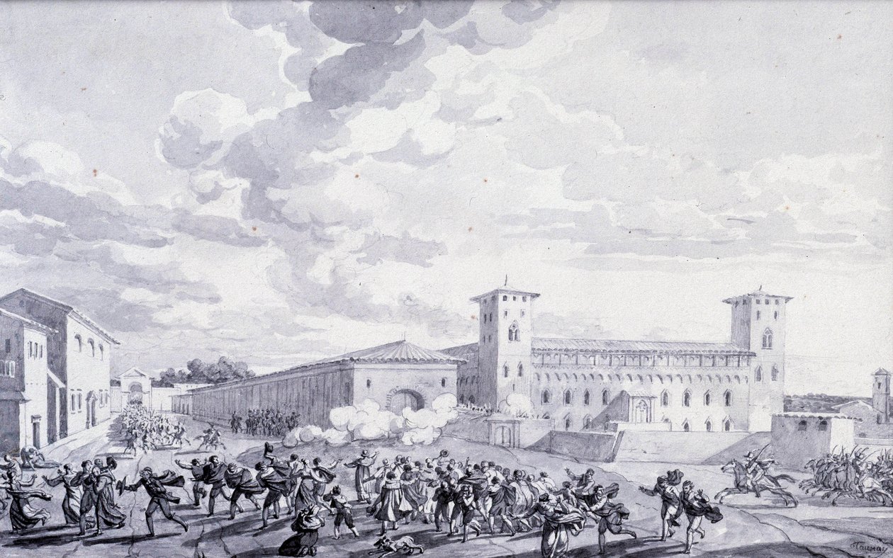 意大利战役：1796 年 5 月巴黎市反抗法国占领的景象。无名氏绘画。巴黎，卢浮宫博物馆 作者 法语学校