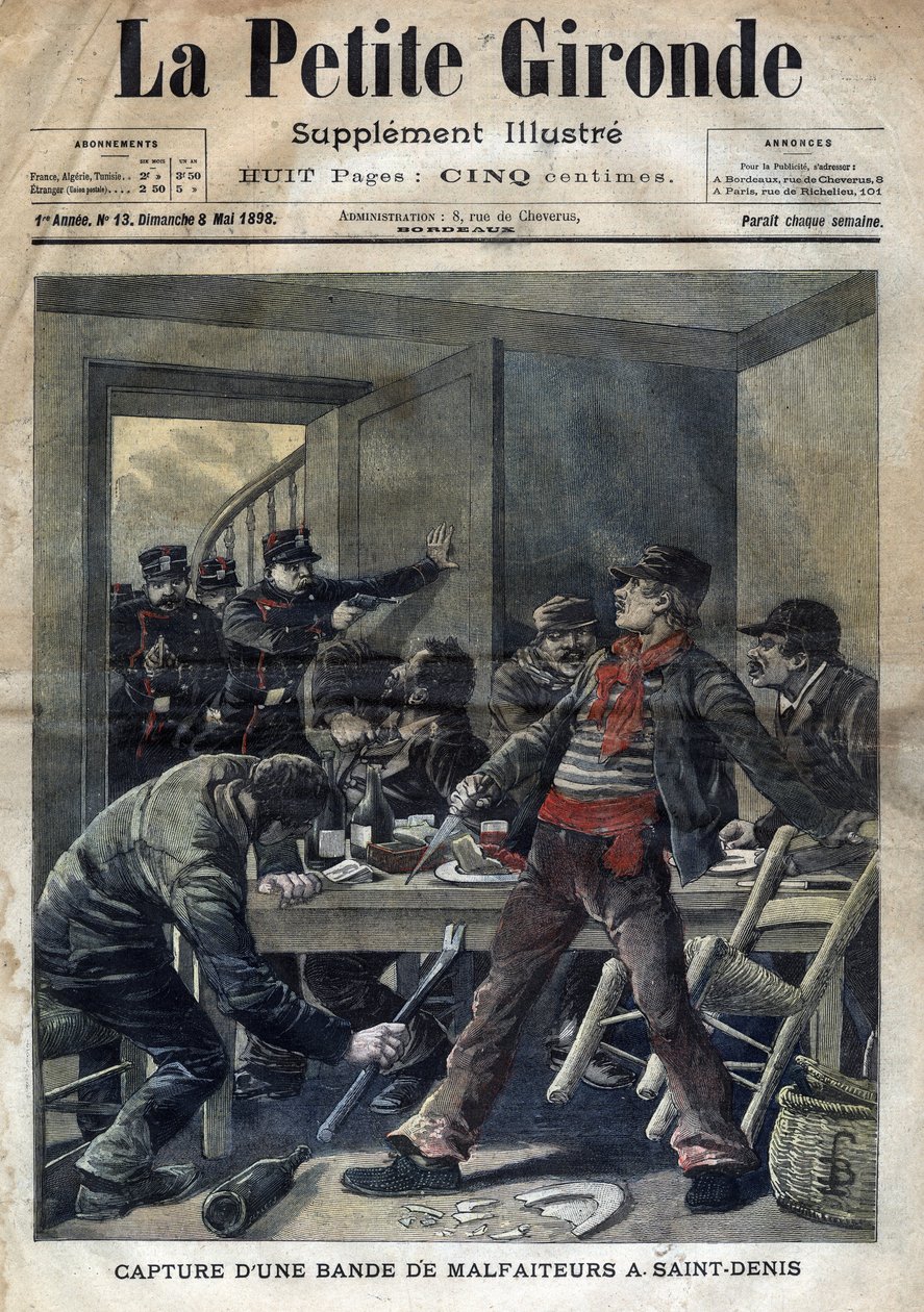 1898年在圣丹尼斯（Saint-Denis）抓获的一伙犯罪分子。5月8日的《小吉伦特》杂志封面 作者 法语学校