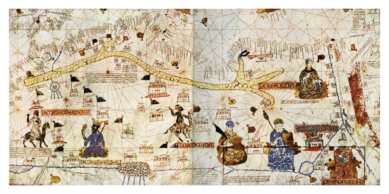 1413 年撒哈拉的商队路线，选自《Histoire de la Locomotion Terrestre... 》，约 1935 年（印刷品）（印刷品） 作者 法语学校