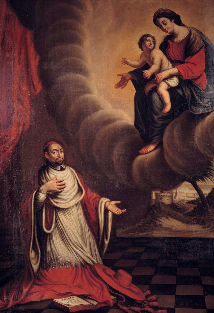 Cardinal Berulle (1575-1629) kneels before the Virgin Painting of the French School. 17th century Private Collection 作者 法语学校