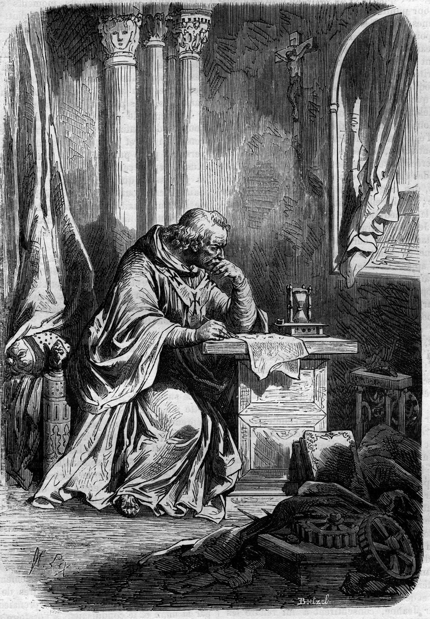 Cardinal lover of Papesse Jeanne (Pope from 855 to 858). Engraving in “Histoire des papes-kings-queens-et-empereurs a travers les centuries”” by Maurice Lachatre 作者 法语学校
