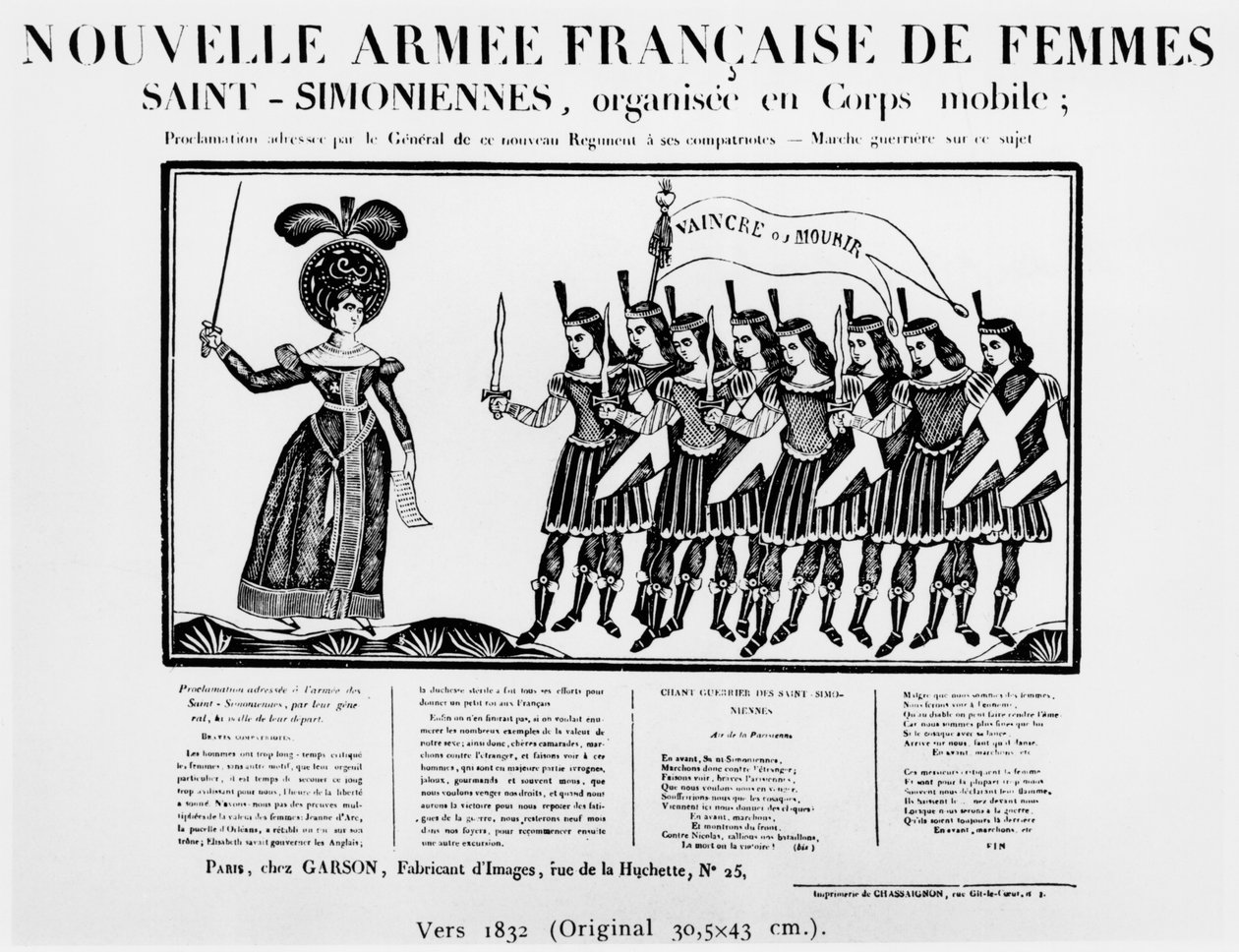 漫画描绘了新的法国西圣女士军队，1832年 作者 法语学校