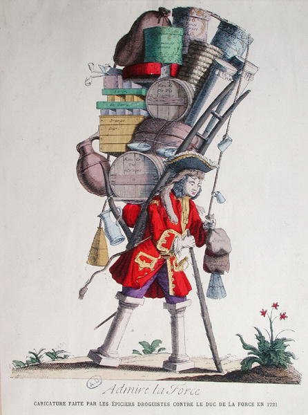 亨利-雅克-诺姆帕-德-考蒙（1675-1726）的漫画，由 "Epiciers Droguistes"（普通店主和杂货商）制作。 作者 法语学校