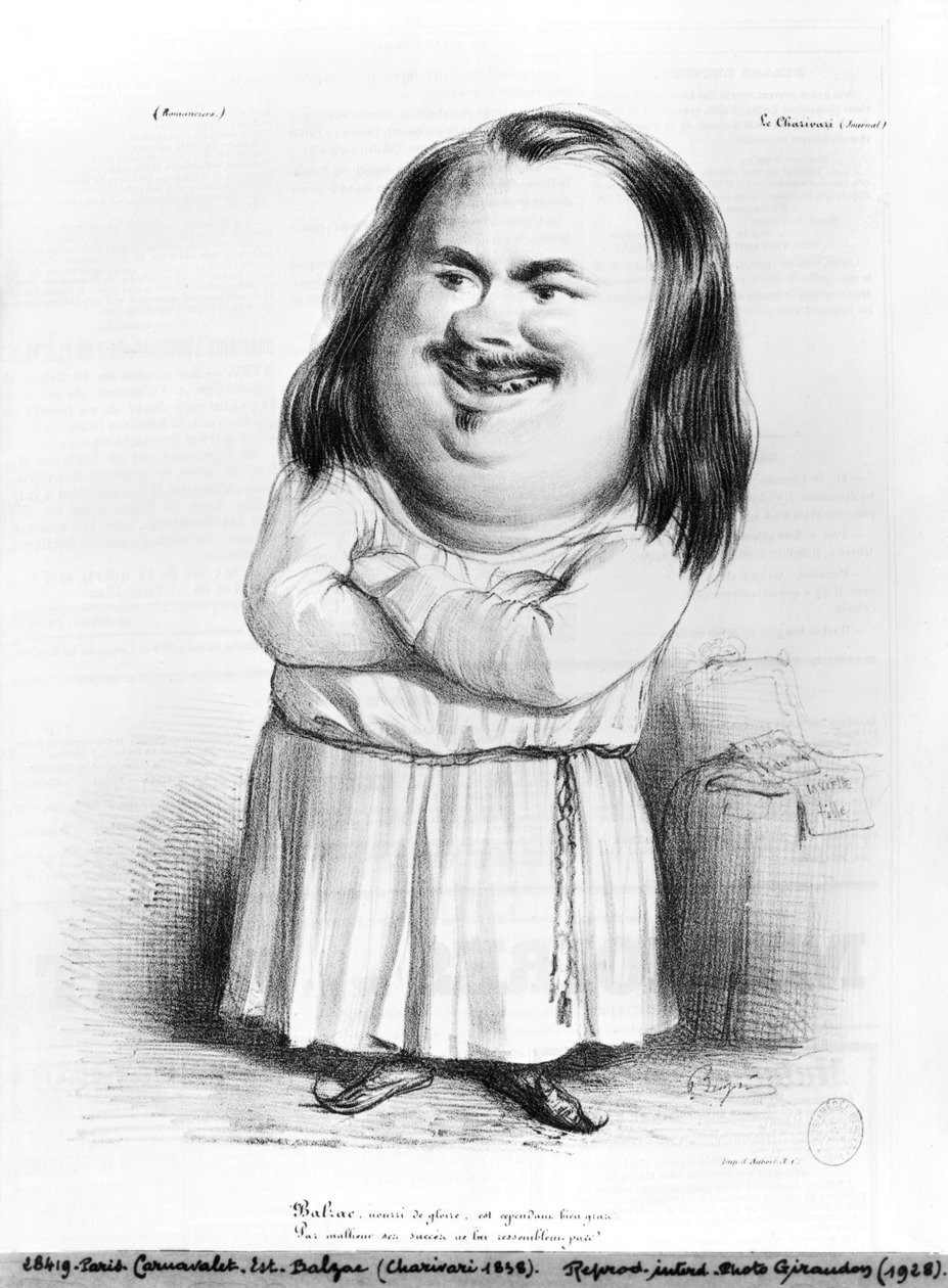 漫画的Honore de Balzac（1799-1850）插图来自&39;Le Charivari&39;，1838年 作者 法语学校