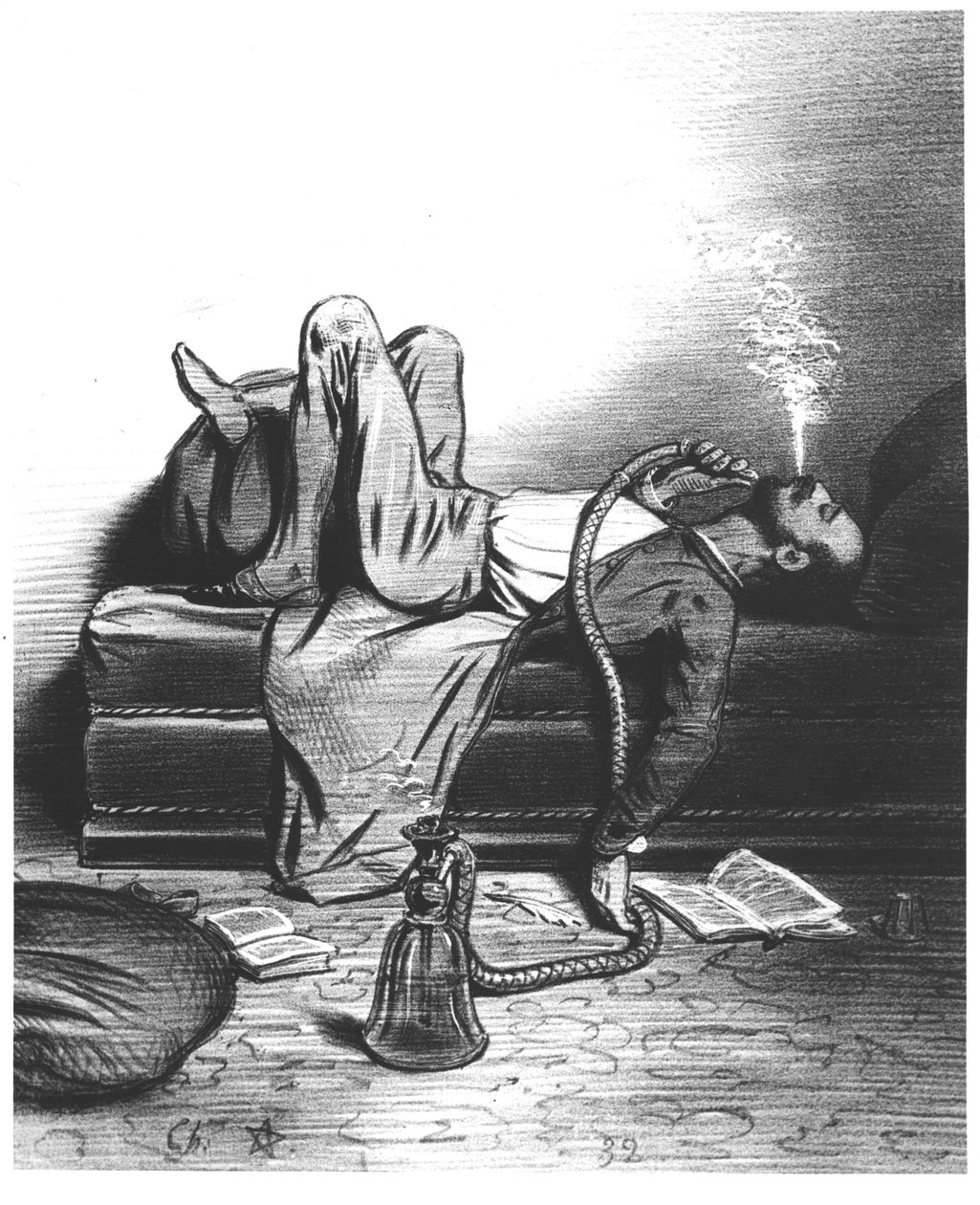 浪漫主义作家的漫画在大麻中寻找他的灵感，c。 1849年 作者 法语学校