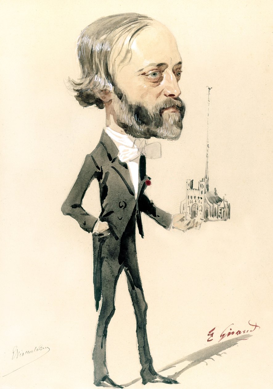 建筑师 Eugène Emmanuel Viollet-le-Duc 的漫画（彩色平版印刷） 作者 法语学校