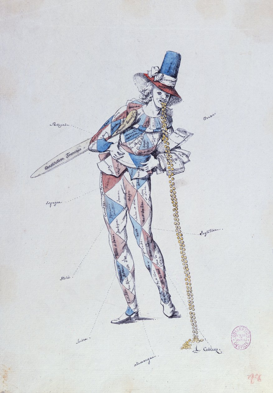 漫画讽刺法国贵族移民，c.1792 作者 法语学校