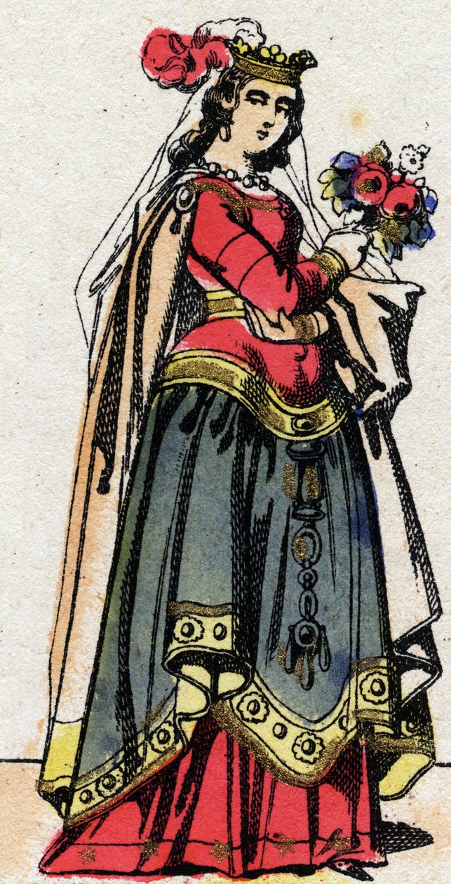 卡洛林王朝。查尔斯大帝或查理曼大帝（Carolus Magnus，742-814）的妻子文茨高的希尔德加德（V. 758-783）的画像。19世纪末的埃皮纳尔成像。私人收藏。 作者 法语学校