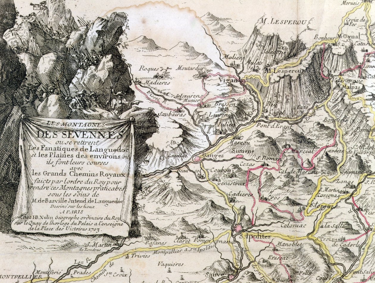 来自塞文山地区地图的漩涡花饰，1703年 作者 法语学校