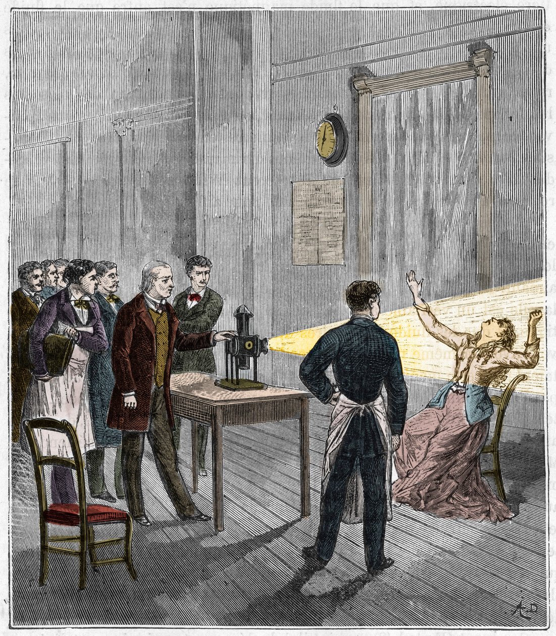 在光的影响下产生的催眠症--法国神经学家让-马丁-沙尔科（1825-1893）在萨尔佩特里尔医院用魔法灯笼研究病人的催眠现象--催眠症--让-马丁-沙尔科（1825-1893），法国神经学家。 作者 法语学校