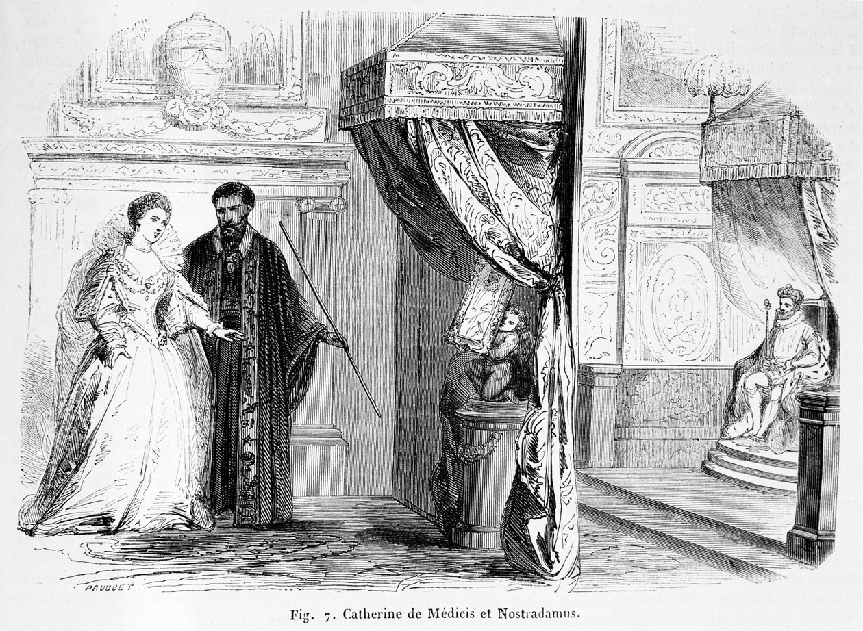 Catherine de Medici（1519-89）与诺查丹玛斯，来自Magasin Pittoresque，1849年 作者 法语学校