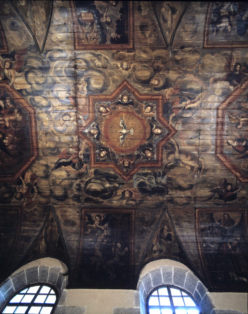前多米尼加修道院（医院）的天花板（1664年）。17世纪的绘画。Dinan, Cotes d