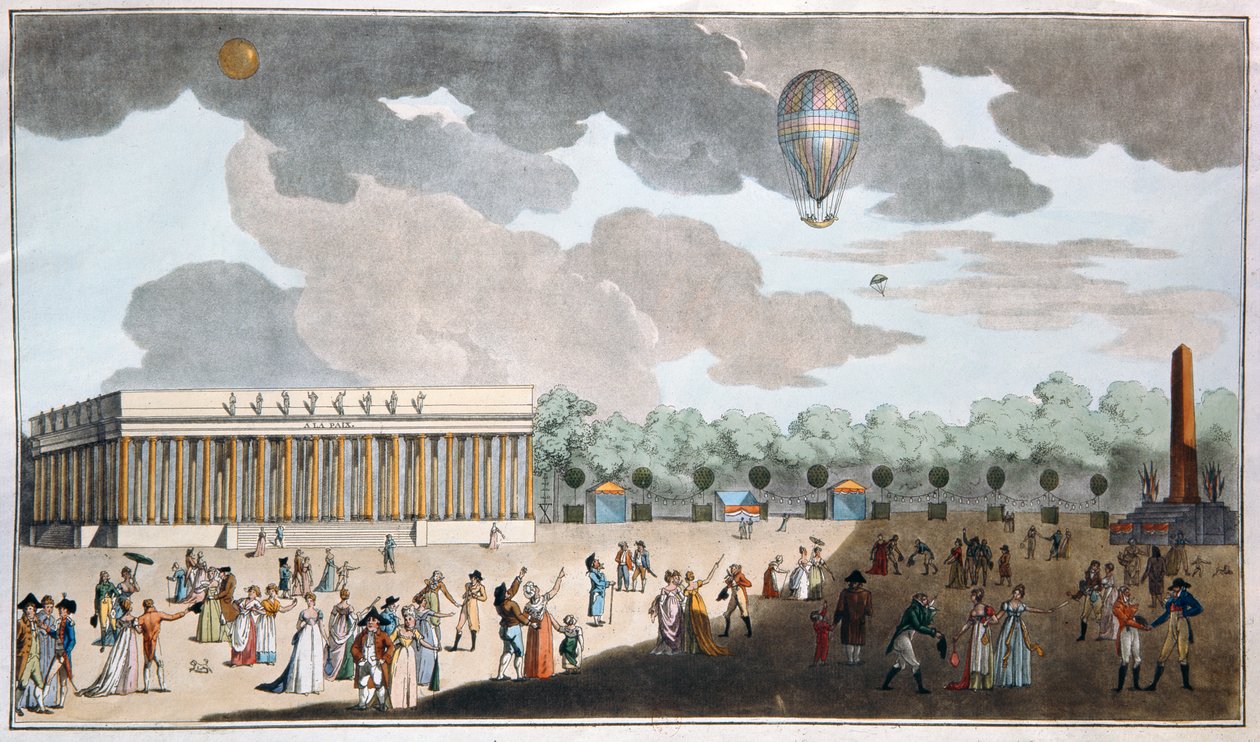 庆祝巴士底日，7月14日在巴黎香榭丽舍大街，1801年（手工彩色aquatint） 作者 法语学校