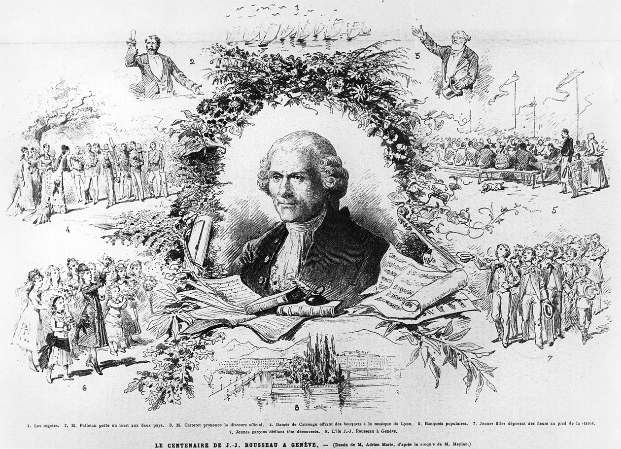 庆祝Jean-Jacques Rousseau死亡一百周年的日内瓦庆祝活动，来自Le Monde Illustree，1878年的插图 作者 法语学校