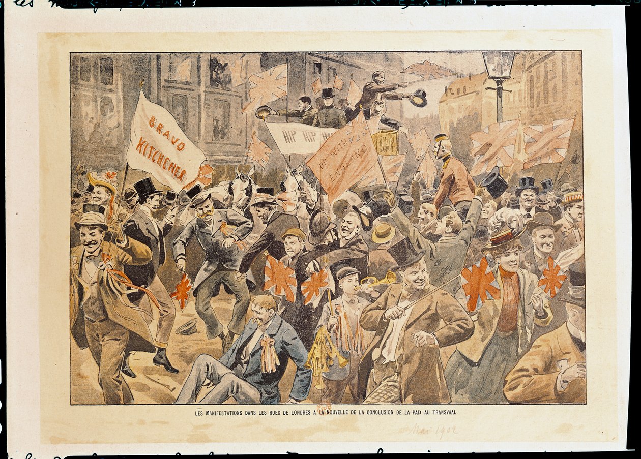 1902 年 5 月，德兰士瓦缔结和平的消息传出后，伦敦街头举行庆祝活动（印刷版） 作者 法语学校