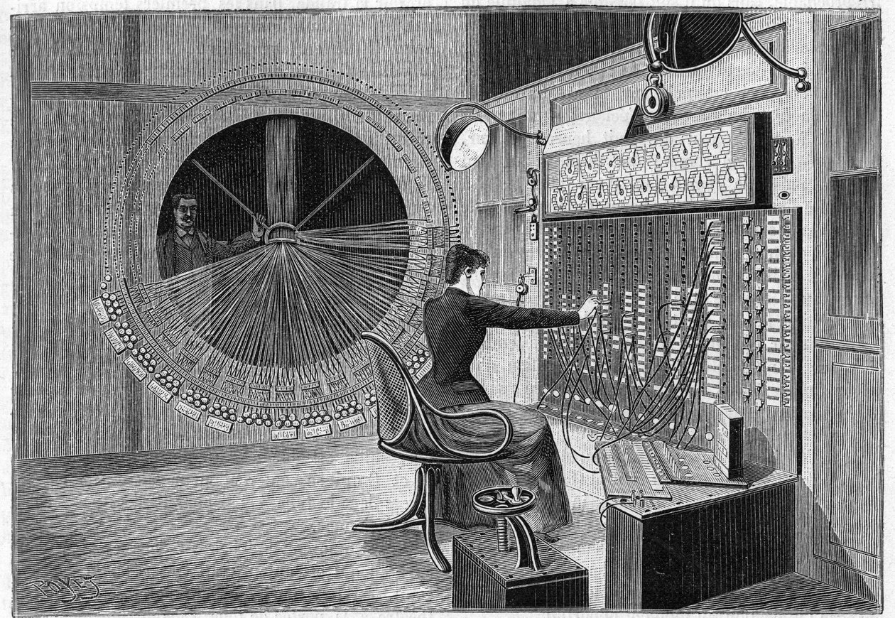 1892年在巴黎的Theatrophone（家庭剧院试镜）中央办公室。 作者 法语学校