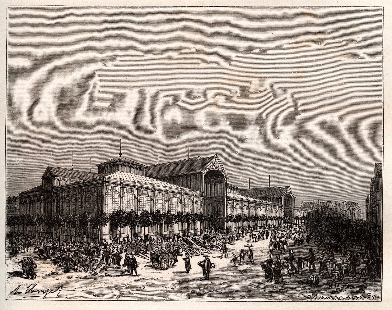 19世纪的巴黎中央大厅--V.A. Malt-Brown的 "La France illustree: geographie, histoire, administration statistique "中的雕版画。1884 作者 法语学校