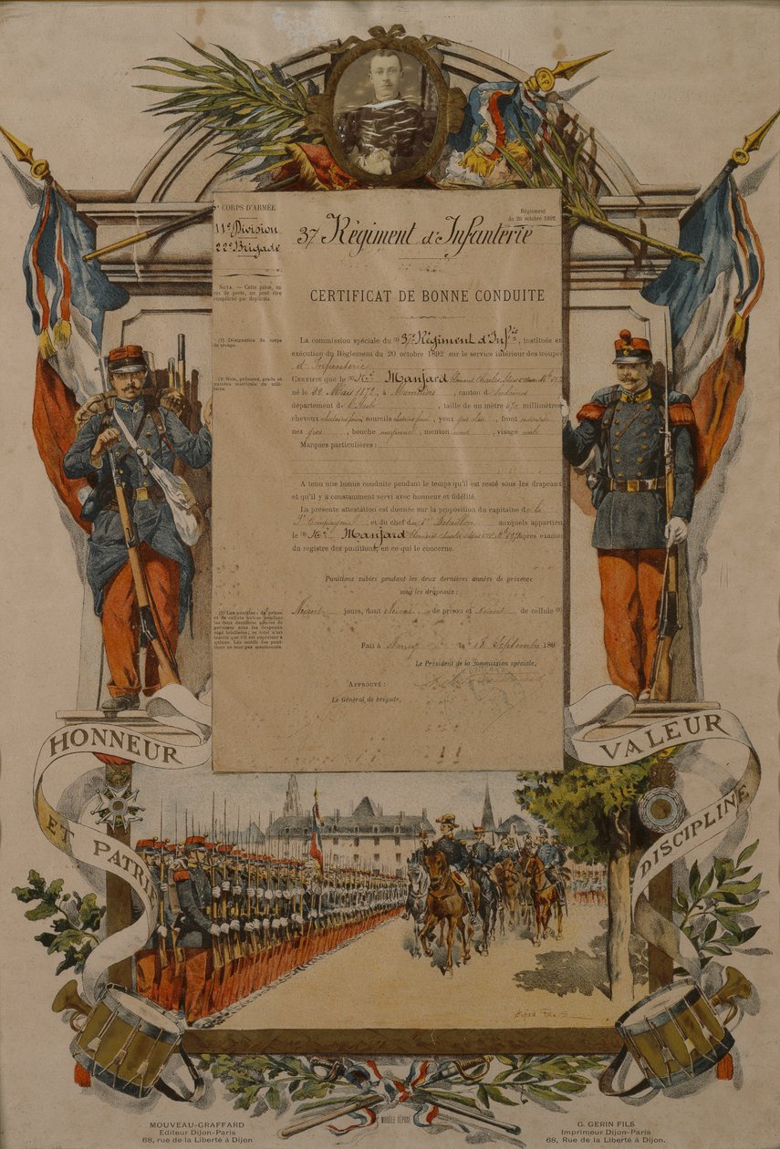 良好行为证明，第37步兵团，1896年 作者 法语学校
