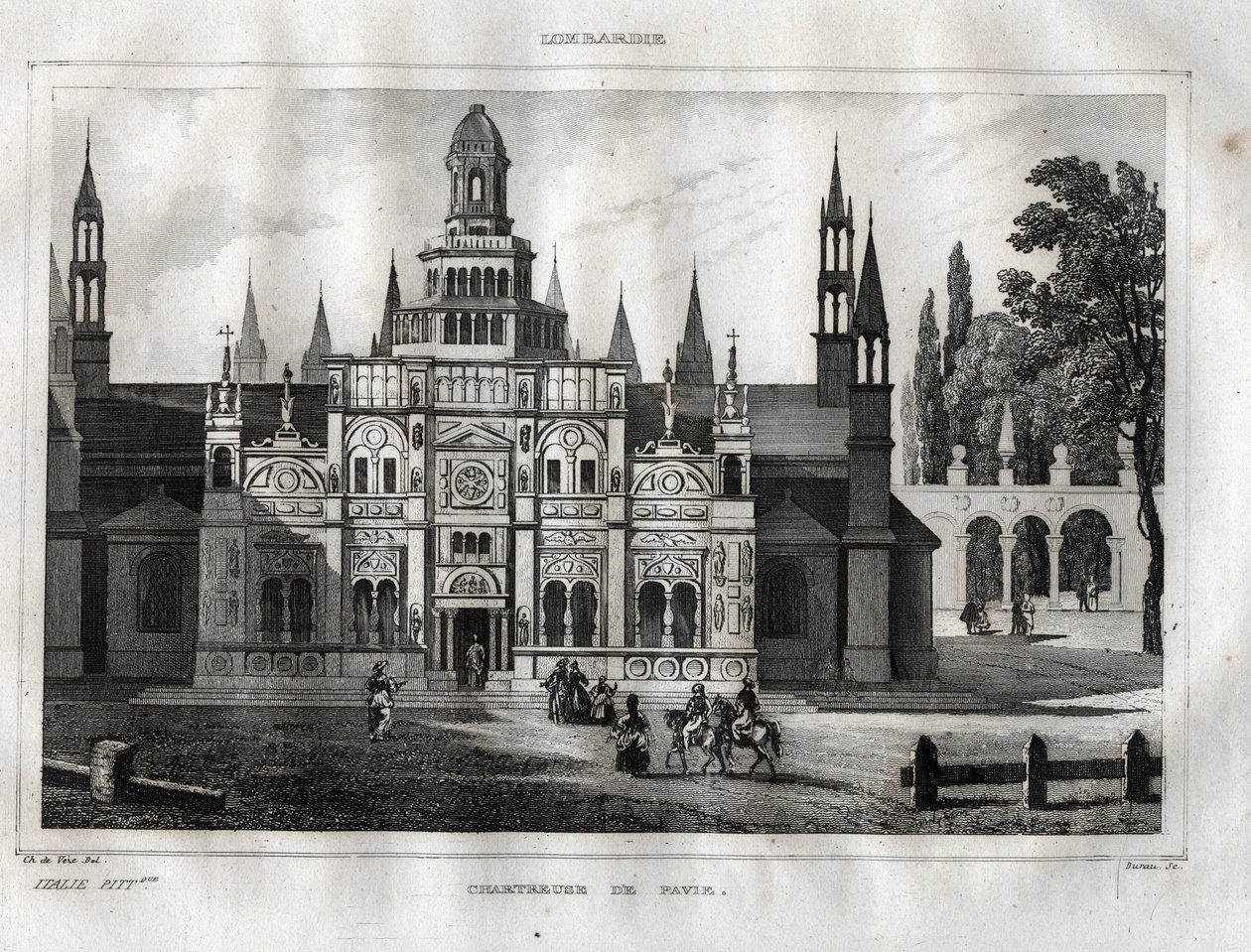 Certosa di Pavia - Chartreuse of Pavia - Engraving from "Picturesque Italy" by M. de Norvins, Ch. Nodier 1834-1836. 作者 法语学校
