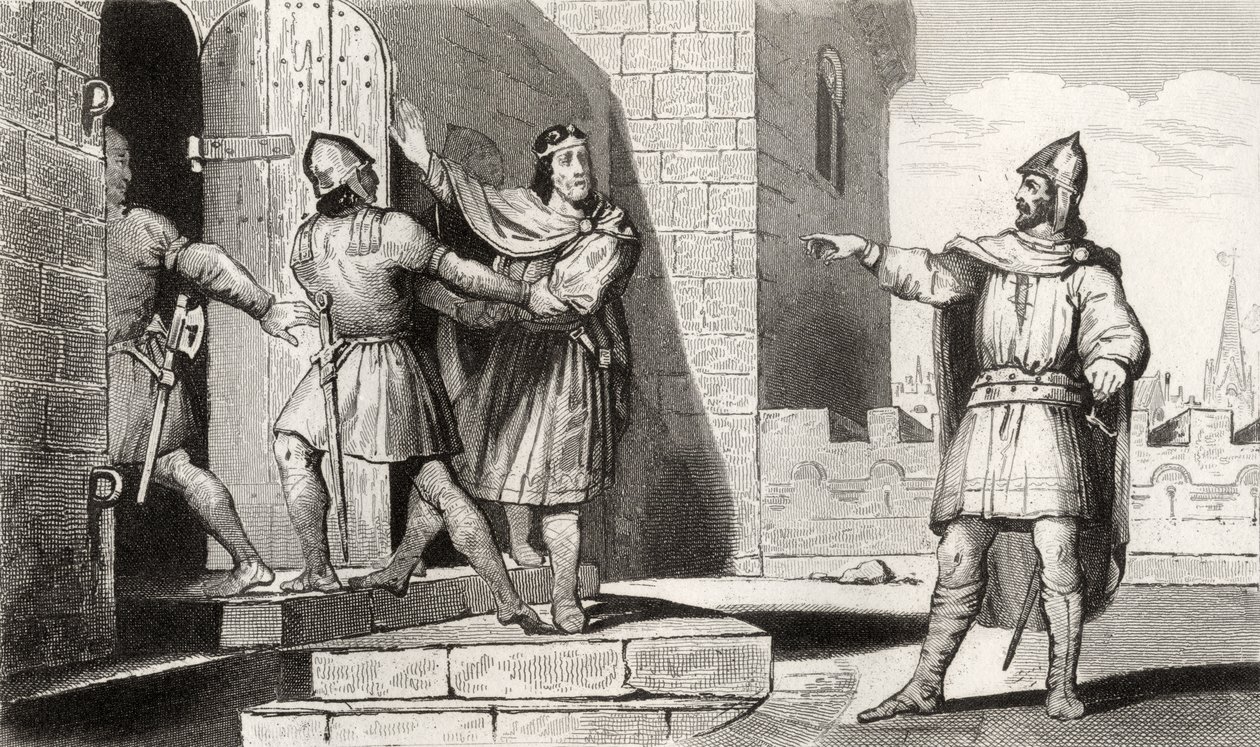 查尔斯三世（879-929）被他的一名士兵从Colart的“Histoire de France”中逮捕，发表于1840年 作者 法语学校