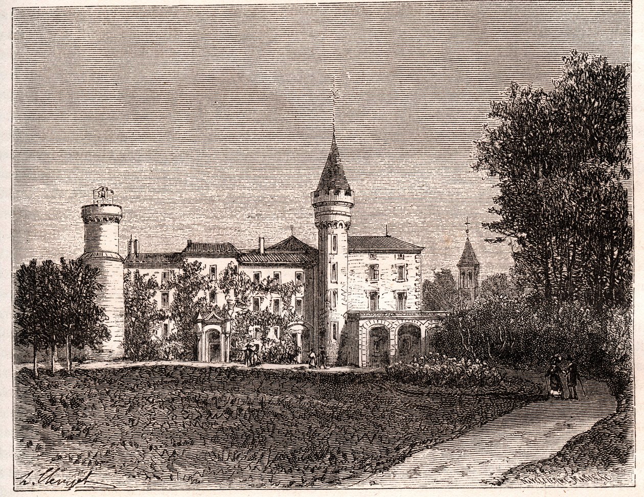 拉马丁城堡 - 71520 圣点 - V.A. Malt-Brown的 "La France illustree: geography, history, statistical administration "中的雕版画。1884 作者 法语学校