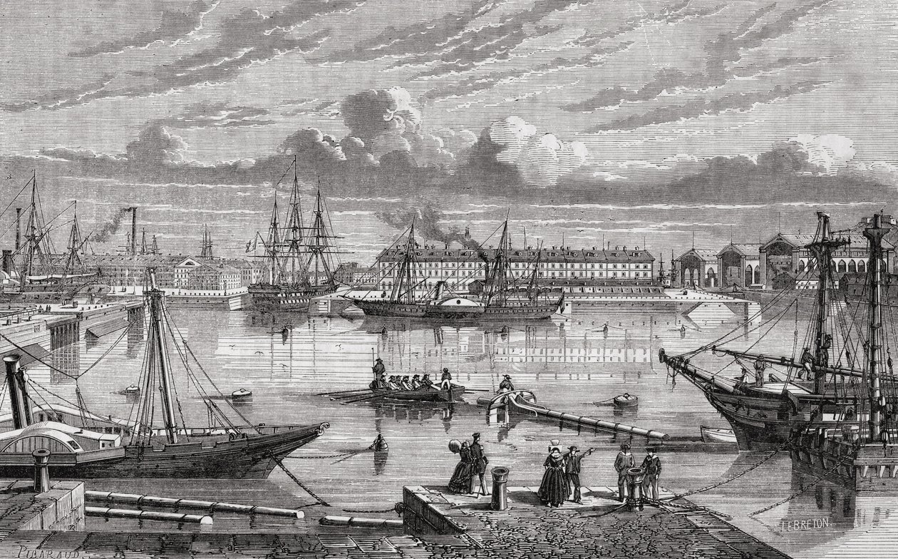 18世纪的瑟堡，在Pibaraud后由Breton雕刻，来自Louis Blanc的“法国革命史”（1811-82） 作者 法语学校