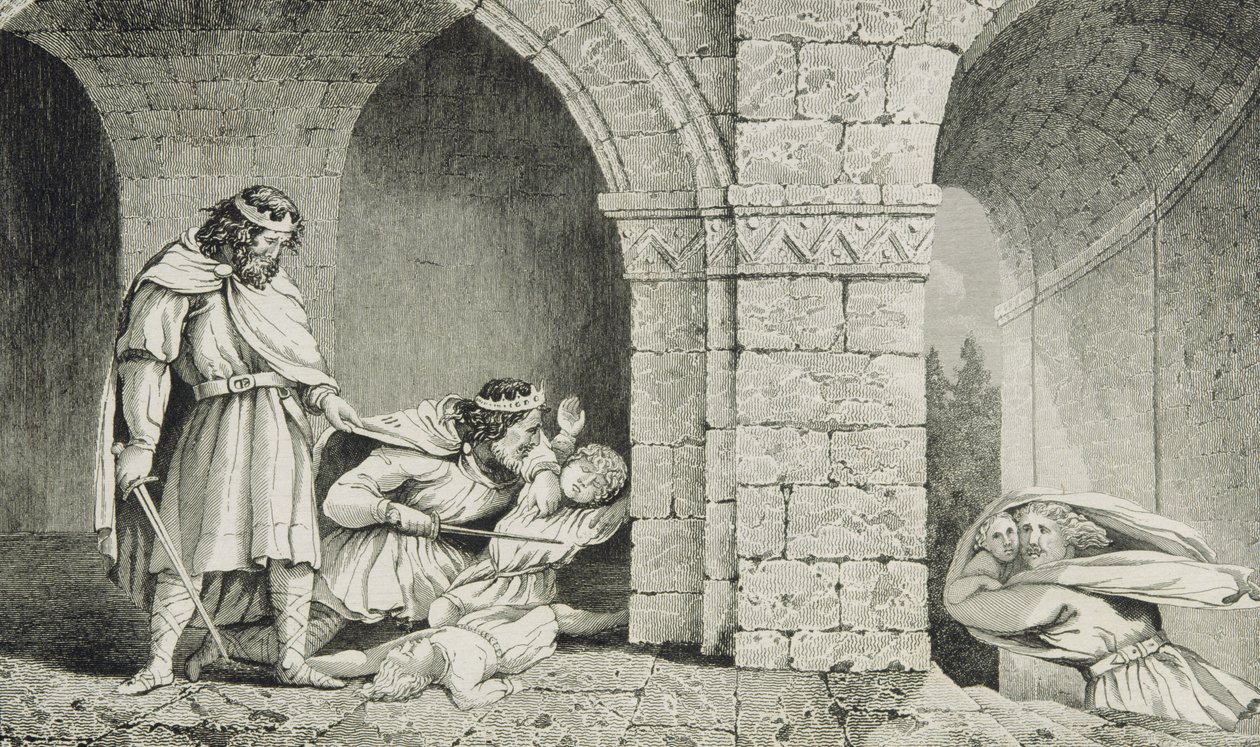 Childebert I（c.498-588）在他的兄弟继承人谋杀案中，来自Colart的“Histoire de France”，出版于1840年 作者 法语学校