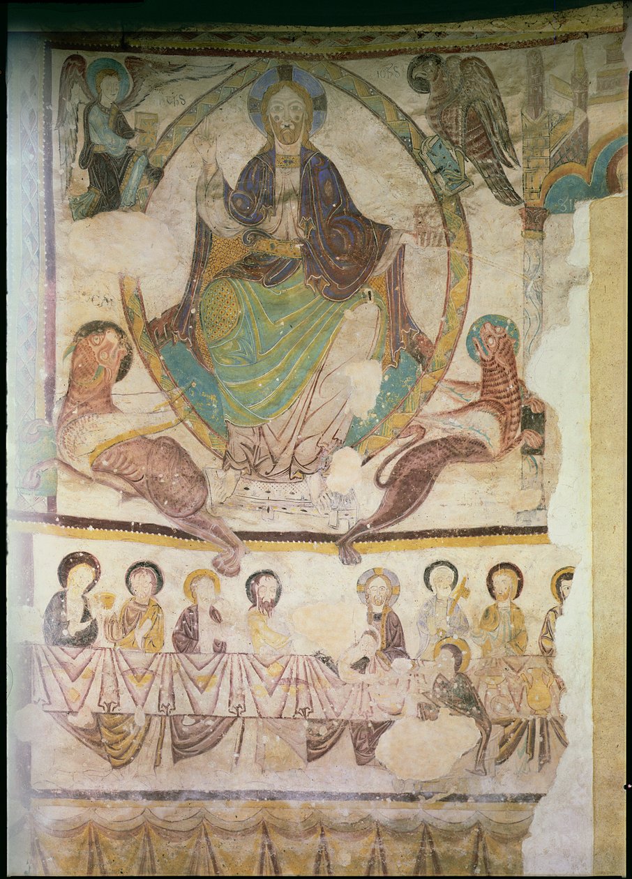 基督在陛下有四个福音派符号和最后的晚餐，c.1200 作者 法语学校
