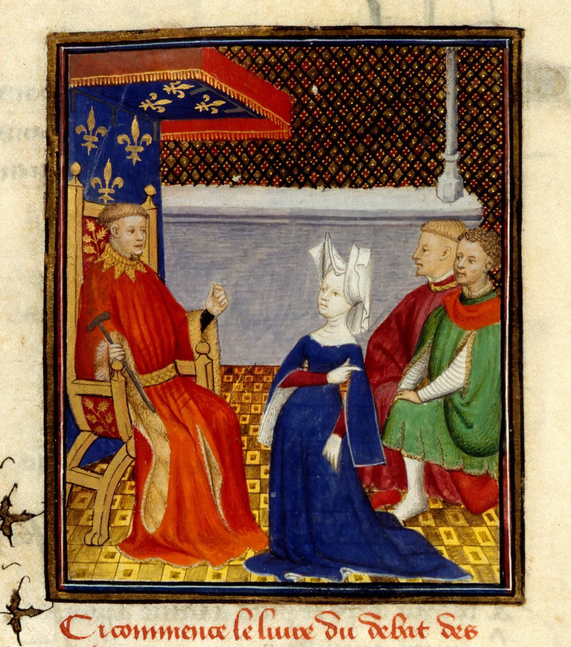 克里斯蒂娜向路易-奥尔良求婚，MS Harley 4431，f.58v，法国，约 1410-14 年（羊皮纸上的彩色图案） 作者 法语学校