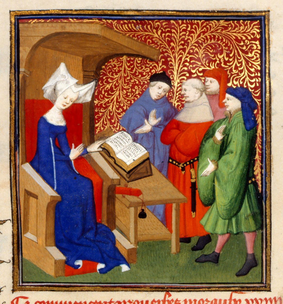 克里斯蒂娜在指导》，MS Harley 4431，f.259v，法国，约 1410-14 年（彩色羊皮纸） 作者 法语学校