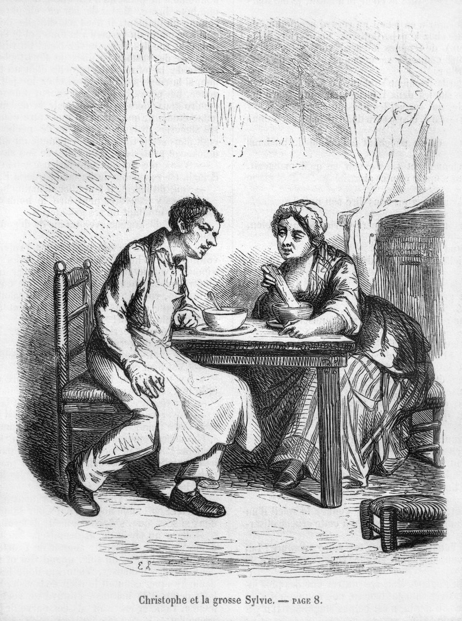 Christophe和Fat Sylvie，来自Honore de Balzac的“Le Pere Goriot”（1799-1850） 作者 法语学校