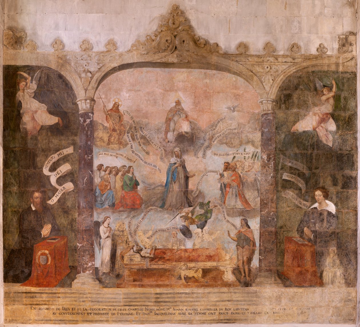 教堂（Eglise Saint-Jean-Baptiste）。内部。圣弗尔西礼拜堂。壁画。玛利亚的颂扬》（fresque dite de la bonne mort）。17 世纪初。 作者 法语学校