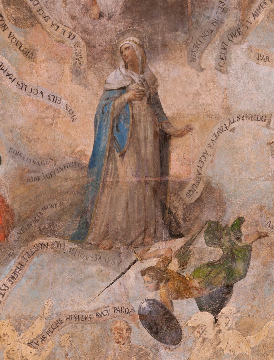 教堂（Eglise Saint-Jean-Baptiste）。 内部的。 圣弗西教堂。 壁画。 颂扬玛丽（被称为善死的壁画）。 17 世纪开始。 作者 法语学校