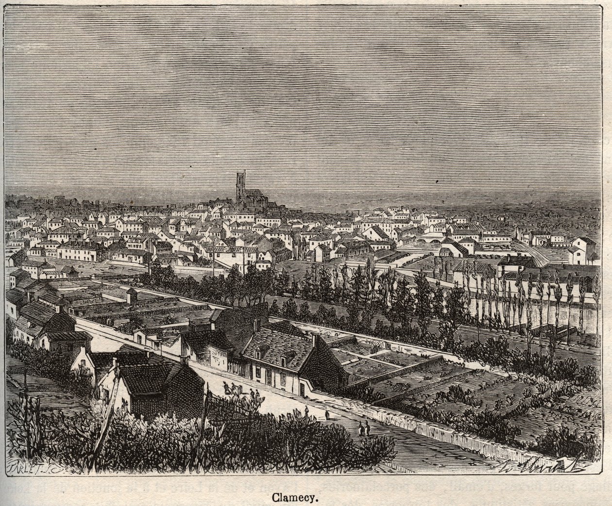 Clamecy - Nievre - 勃艮第 - V.A. Malt-Brown的 "La France illustree: geography, history, statistical administration "中的雕版画。1884 作者 法语学校