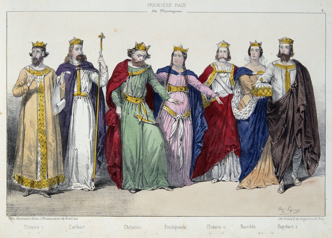 Clotaire (Clothaire) I, Caribert, Chilperic, Fredegonde, Clotaire II, Nantilde, Dagobert I - 在“法国君主制 en estampes” 作者 法语学校