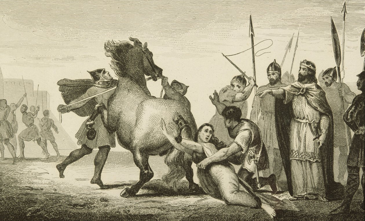 克罗泰尔二世（584-629）在Corart的&39;Histoire de France&39;执行女王Brunhilda（第613页），出版于1840年 作者 法语学校