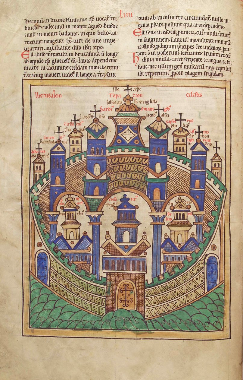 鳕鱼。圭尔夫。 1 Gud。 LAT。 43v，天堂耶路撒冷计划，来自Liber Floridus by Lambert de Saint-Omer c.1120 作者 法语学校