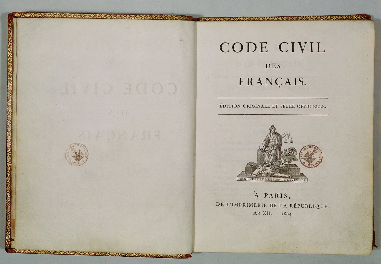 Code Civil，在标题页上打开，1804 作者 法语学校