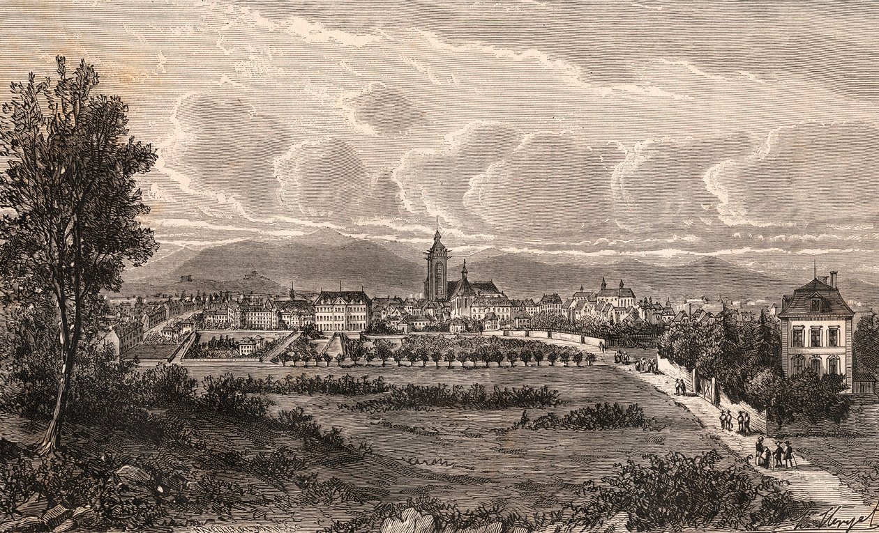 科尔马--上莱茵州，位于阿尔萨斯--V.A. Malt-Brown的 "La France illustree: geographie, histoire, administration statistique "中的版画。 作者 法语学校
