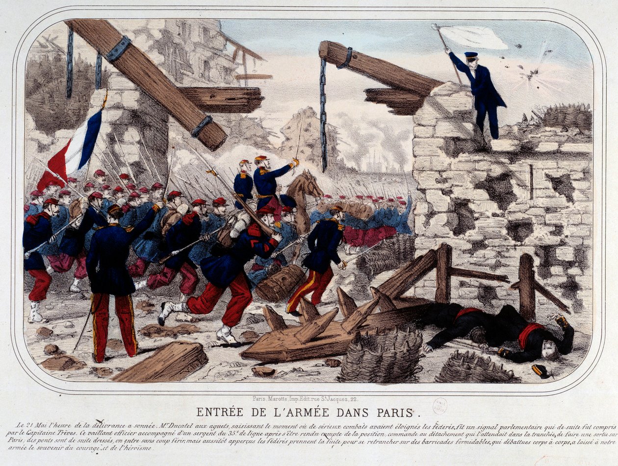 巴黎公社。在巴黎的凡尔赛军团。1871年版画。巴黎，卡纳瓦莱博物馆 作者 法语学校