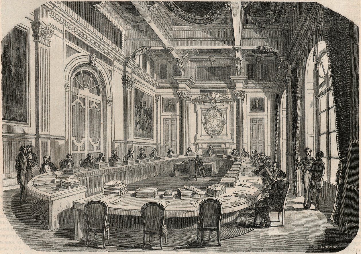 政务院--委员会室--埃德蒙-特克西尔1852年在 "巴黎表 "上的版画 作者 法语学校