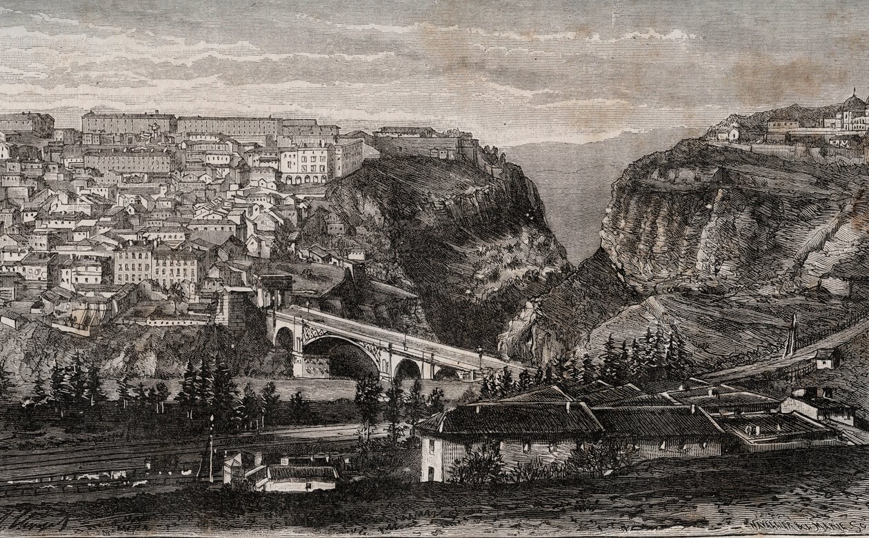 君士坦丁（阿尔及利亚）--在V.A. Malt-Brown的 "La France illustree: geography, history, statistical administration "中的雕刻作品。1884 作者 法语学校