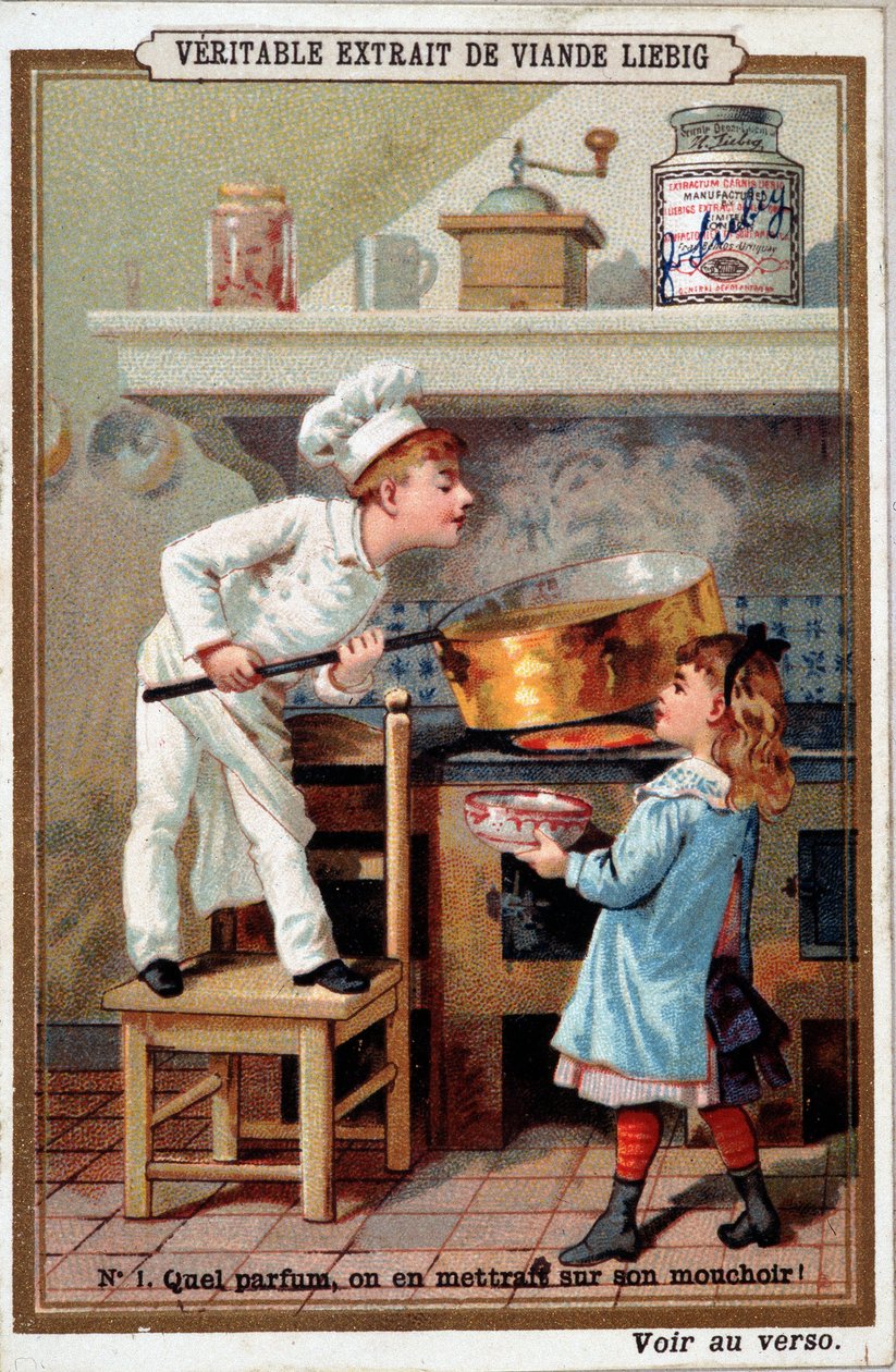 Cook in his oven - chromo. Liébig 作者 法语学校
