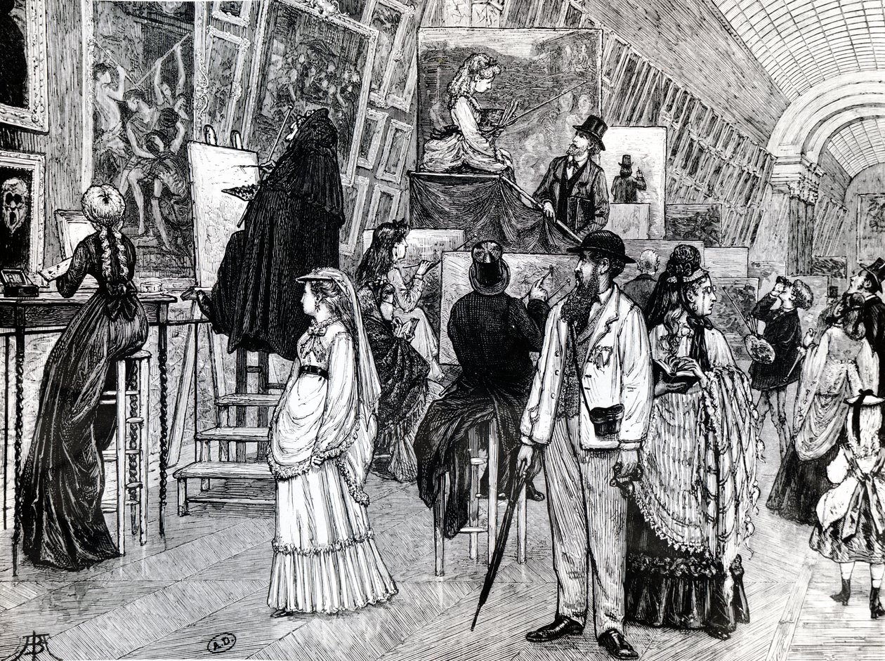 复制主义者在卢浮宫的Grande Galerie，1880年 作者 法语学校