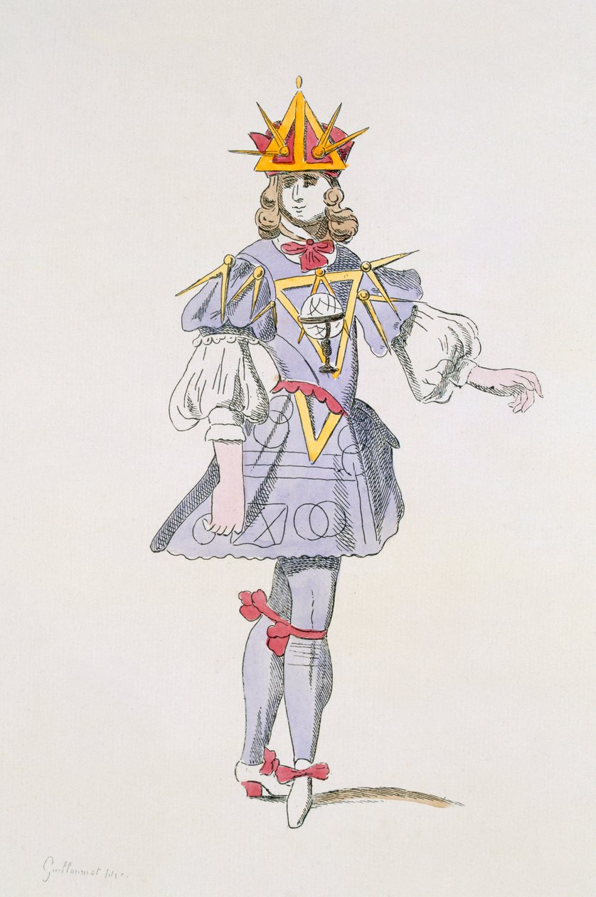 17世纪宫廷芭蕾的几何服装设计，来自Menus Plaisirs系列，传真由A. Guillaumot Fils（彩色雕刻） 作者 法语学校