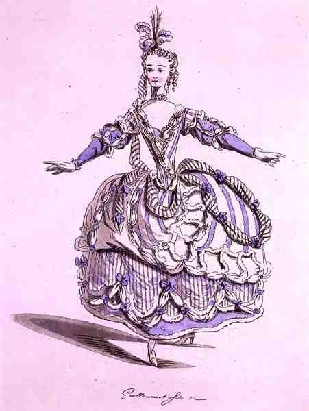Dardanus中Phrygienne的服装设计，Leclerc de Labruere的剧本，由Jean-Philippe Rameau（1683-1764）创作，A. Guillaumot Fils的传真（彩色雕刻）。 作者 法语学校
