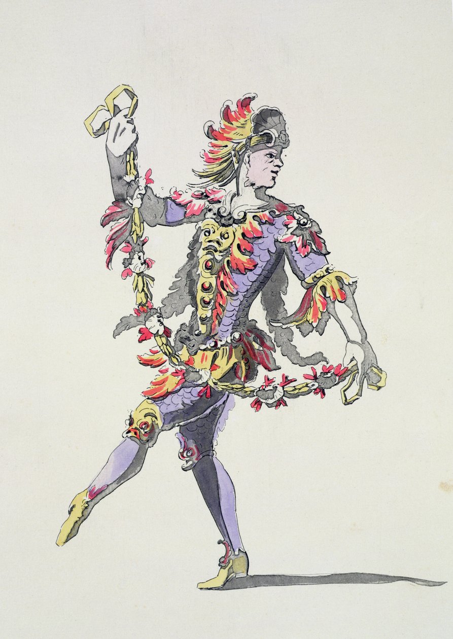 Triton的服装设计，17世纪的芭蕾舞剧，来自Menus Plaisirs Collection，传真由A. Guillaumot Fils（彩色雕刻） 作者 法语学校