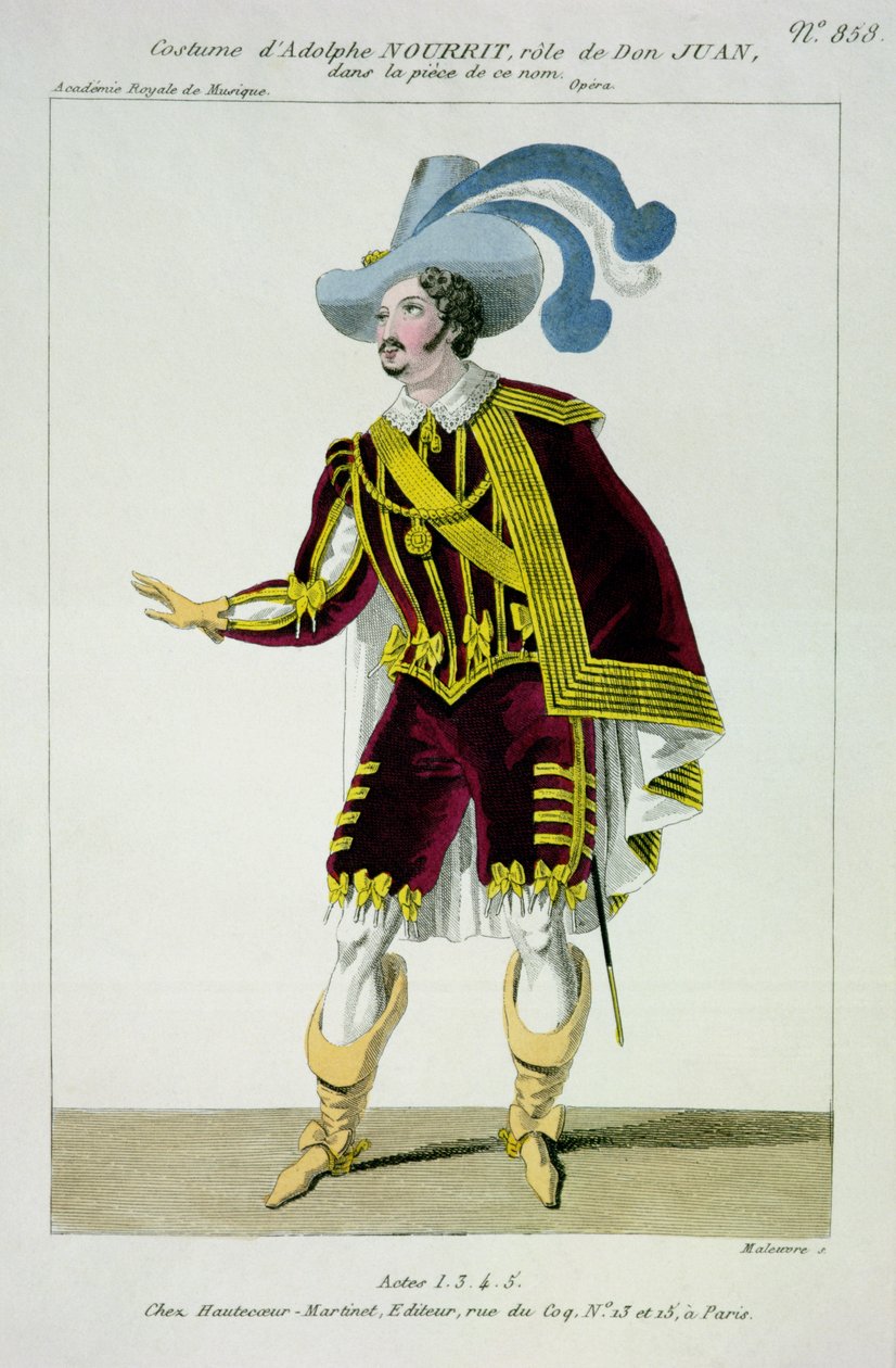 Adolphe Nourrit（1802-39）扮演Don Giovanni在该名称歌剧中扮演的角色，由Maleuvre雕刻，由Hautecoeur-Martinet印刷 作者 法语学校